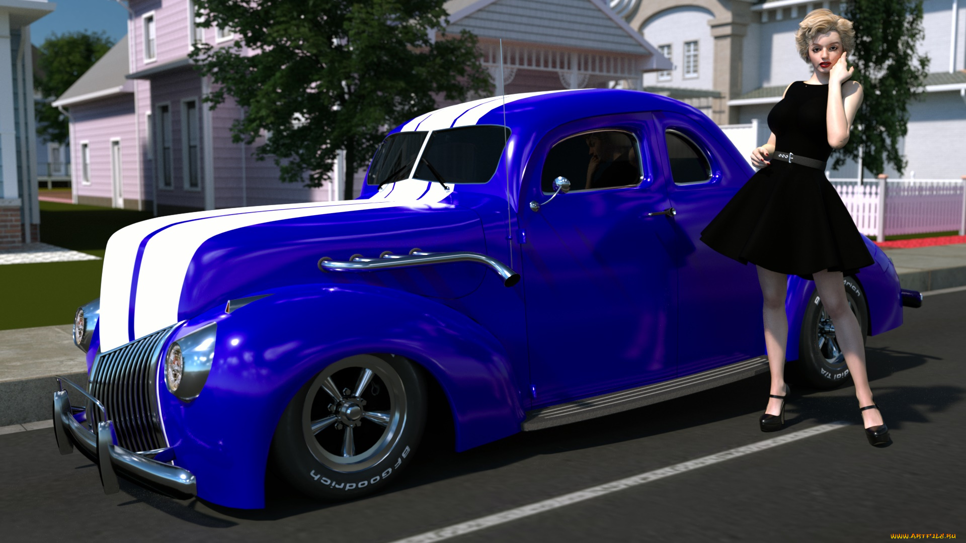 автомобили, 3d, car&girl, фон, взгляд, девушка, автомобиль