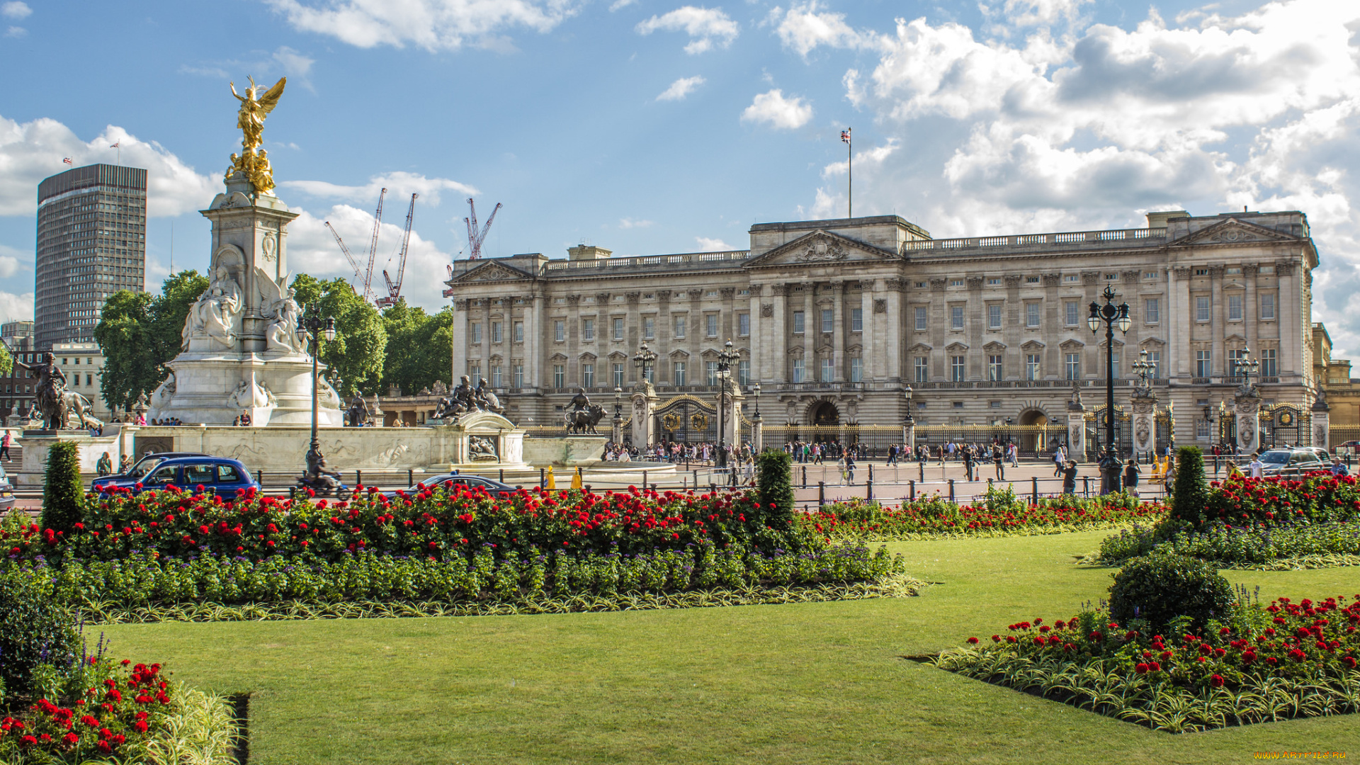 buckingham, palace, города, лондон, , великобритания, газон, площадь, дворец