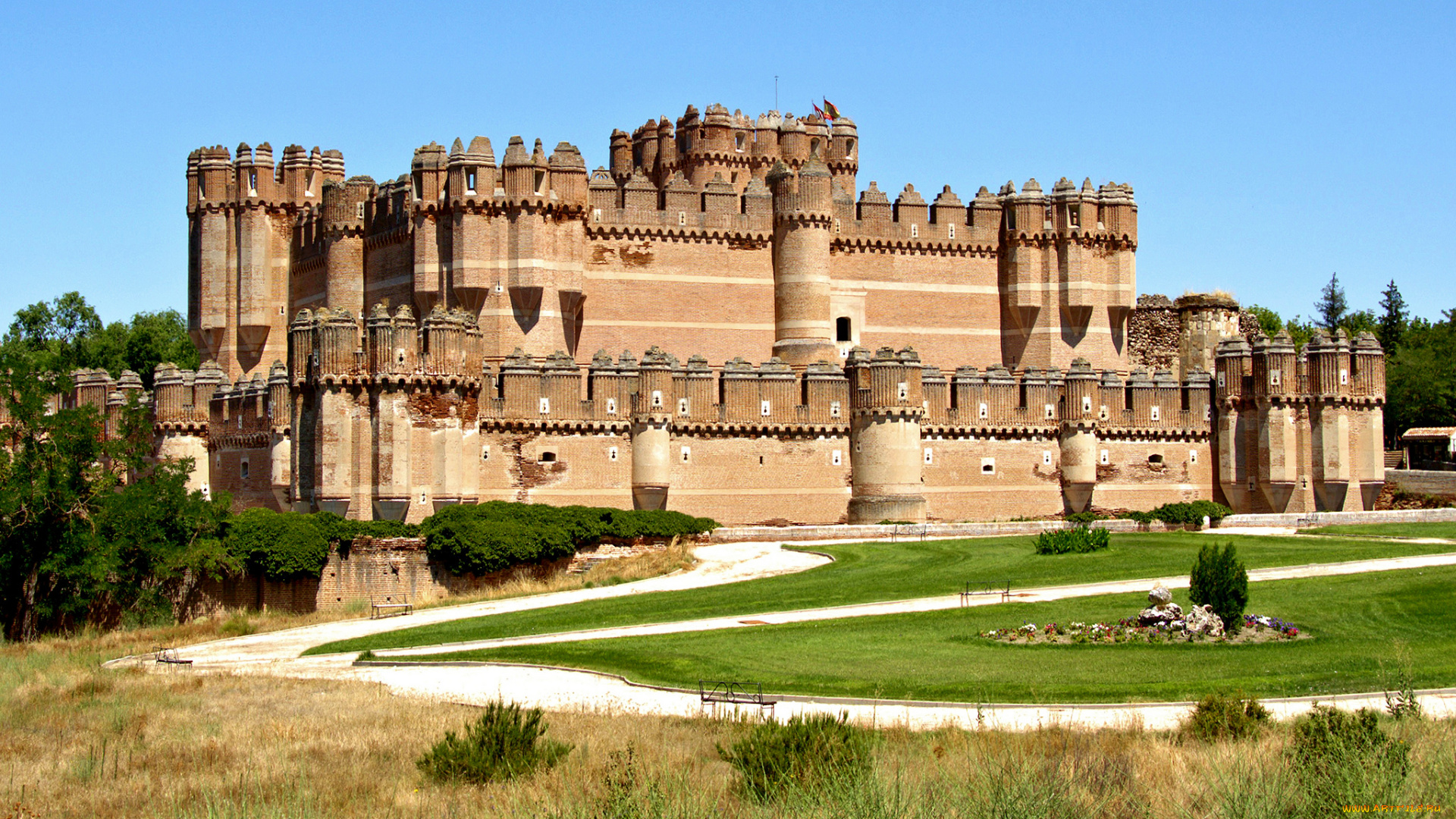 castillo, de, coca, segovia, города, замки, испании, замок, дорожки, газон