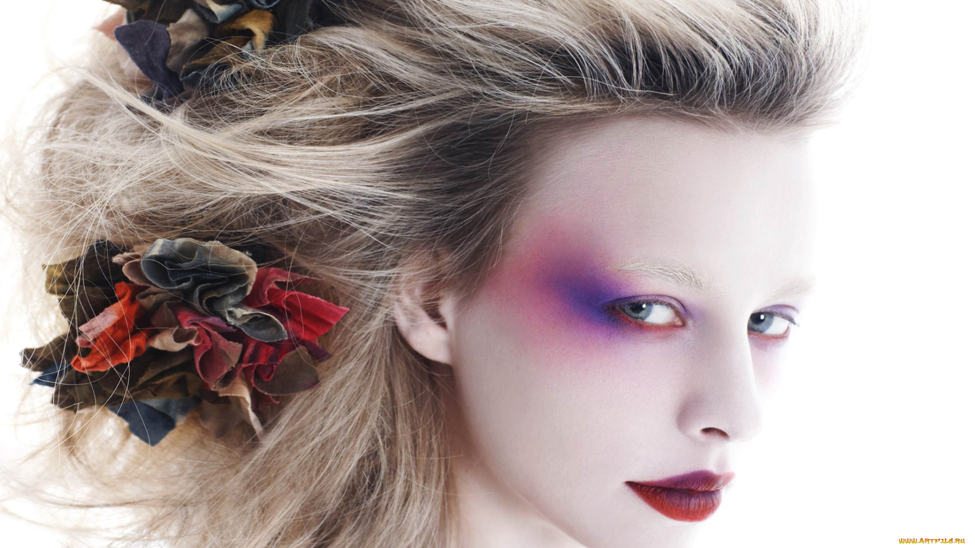 девушки, -unsort, , лица, , портреты, лицо, макияж, взгляд, тени, цветок, волосы