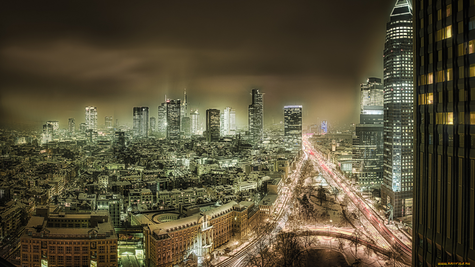 friedrich-ebert-anlage, , frankfurt, am, main, города, франкфурт-на-майне, , германия, панорама, огни, ночь