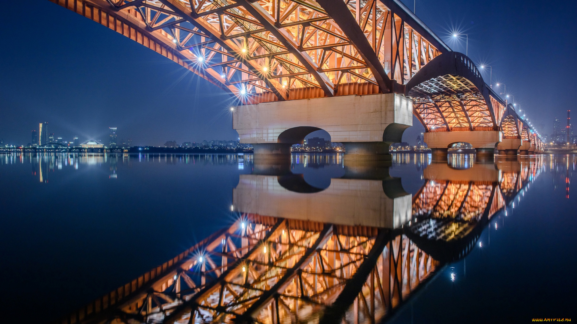 города, -, мосты, сеул, город, корея, огни, ночь, seongsandaegyo, мост