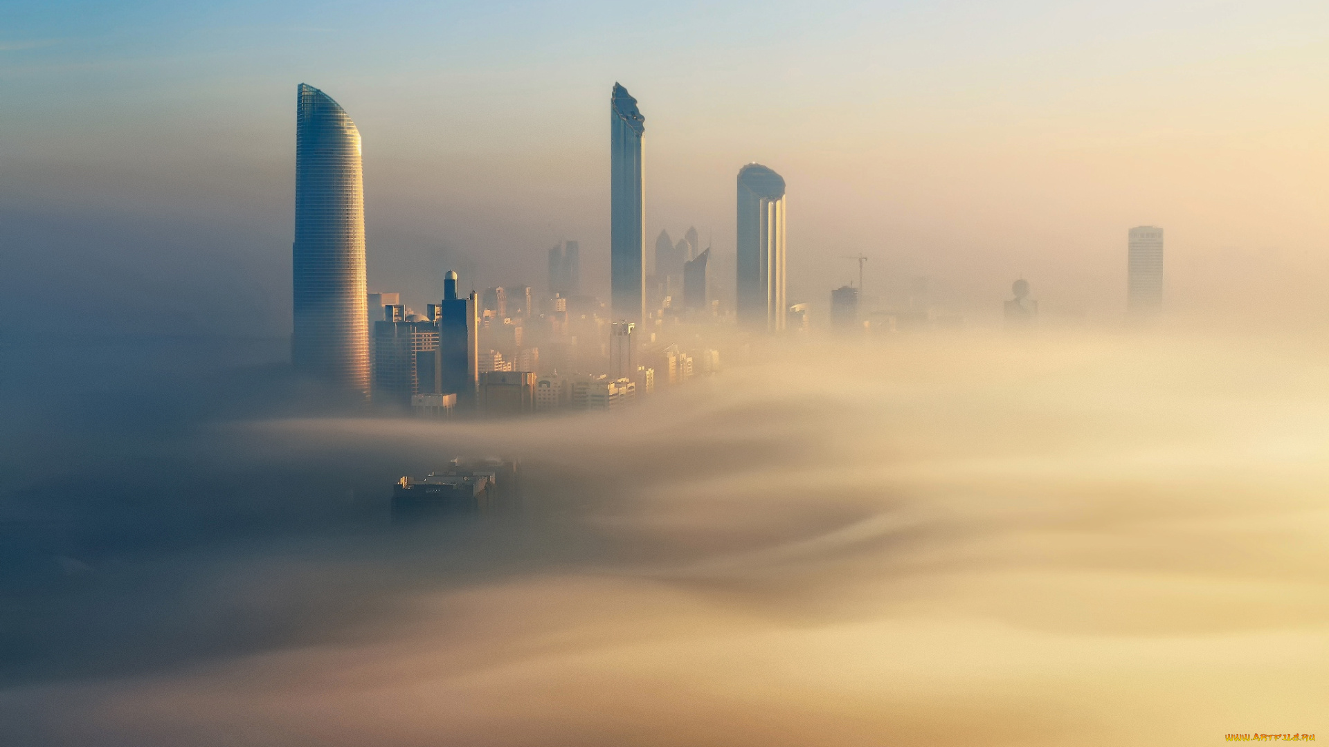 города, дубай, , оаэ, золотой, утро, dubai, туман, дубай, город