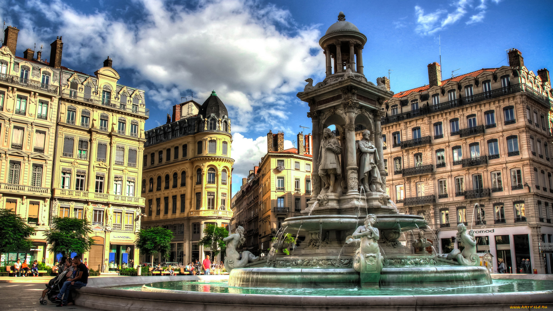 lyon, -, place, des, jacobins, города, лион, , франция, площадь, фонтан