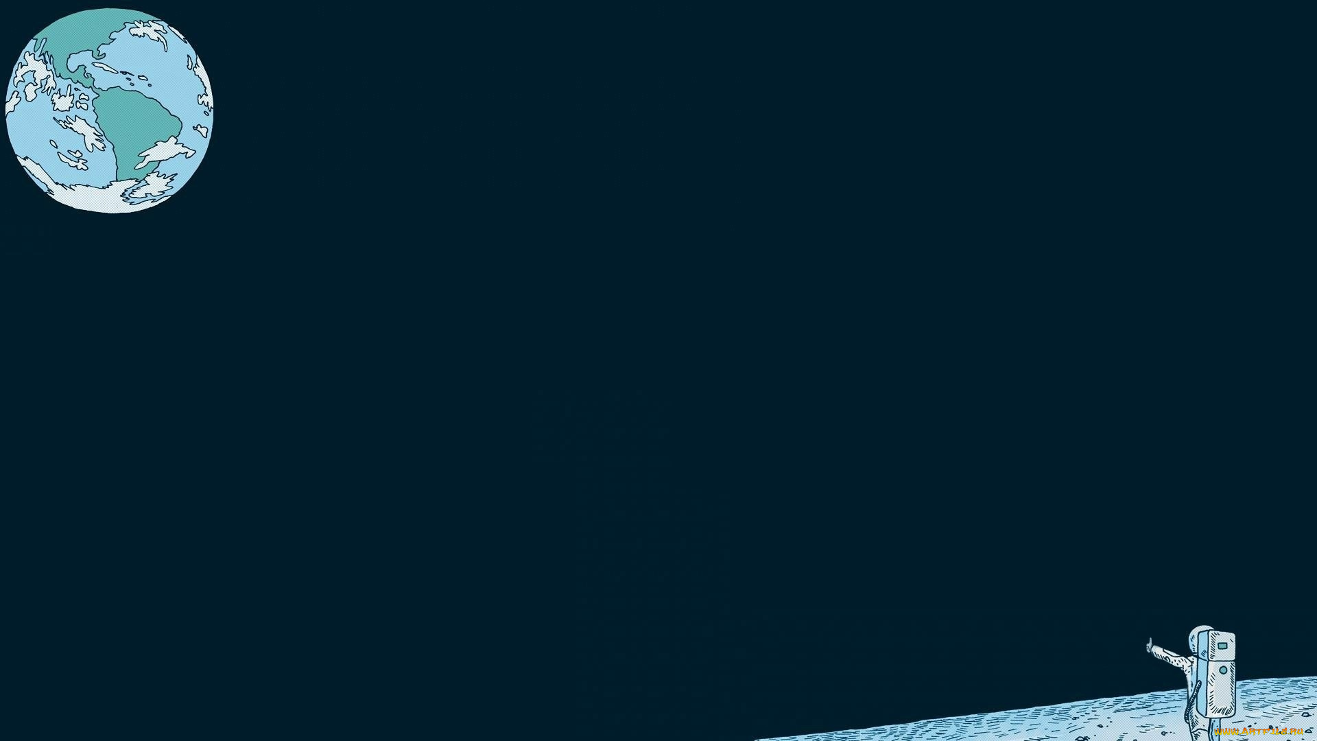 минимализм, рисованное, космос, земля, луна, космонавт