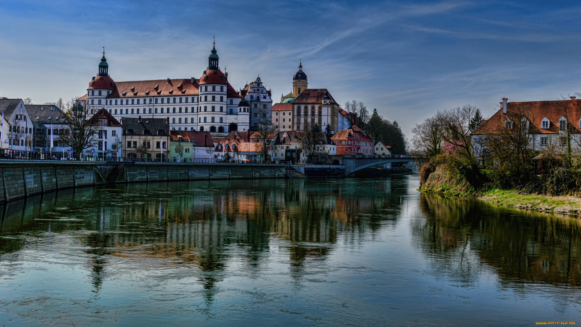neuburg, an, der, donau, , germany, города, -, здания, , дома, здания, мост, река