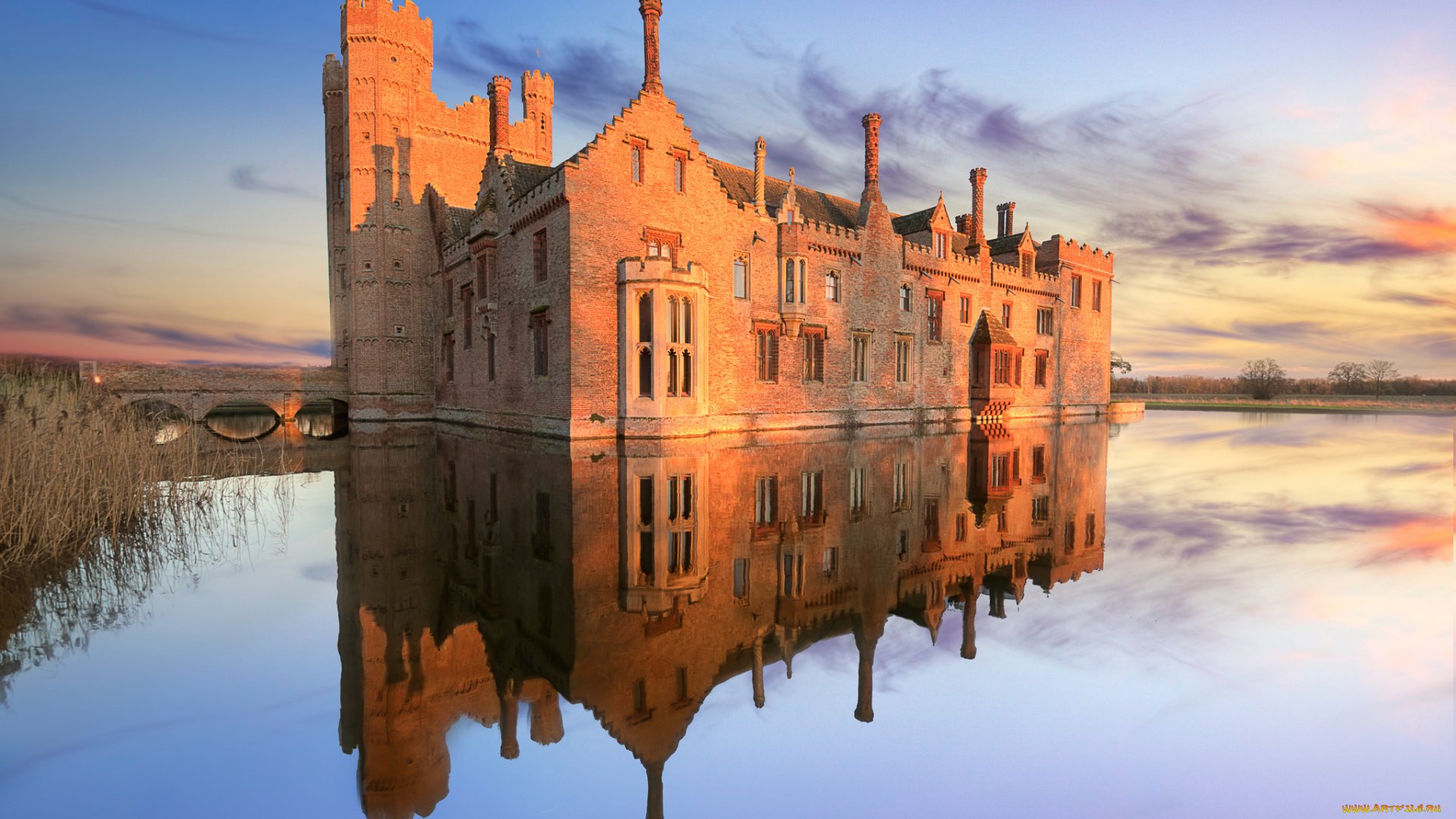 oxborough, hall, города, -, дворцы, , замки, , крепости, озеро, дворец