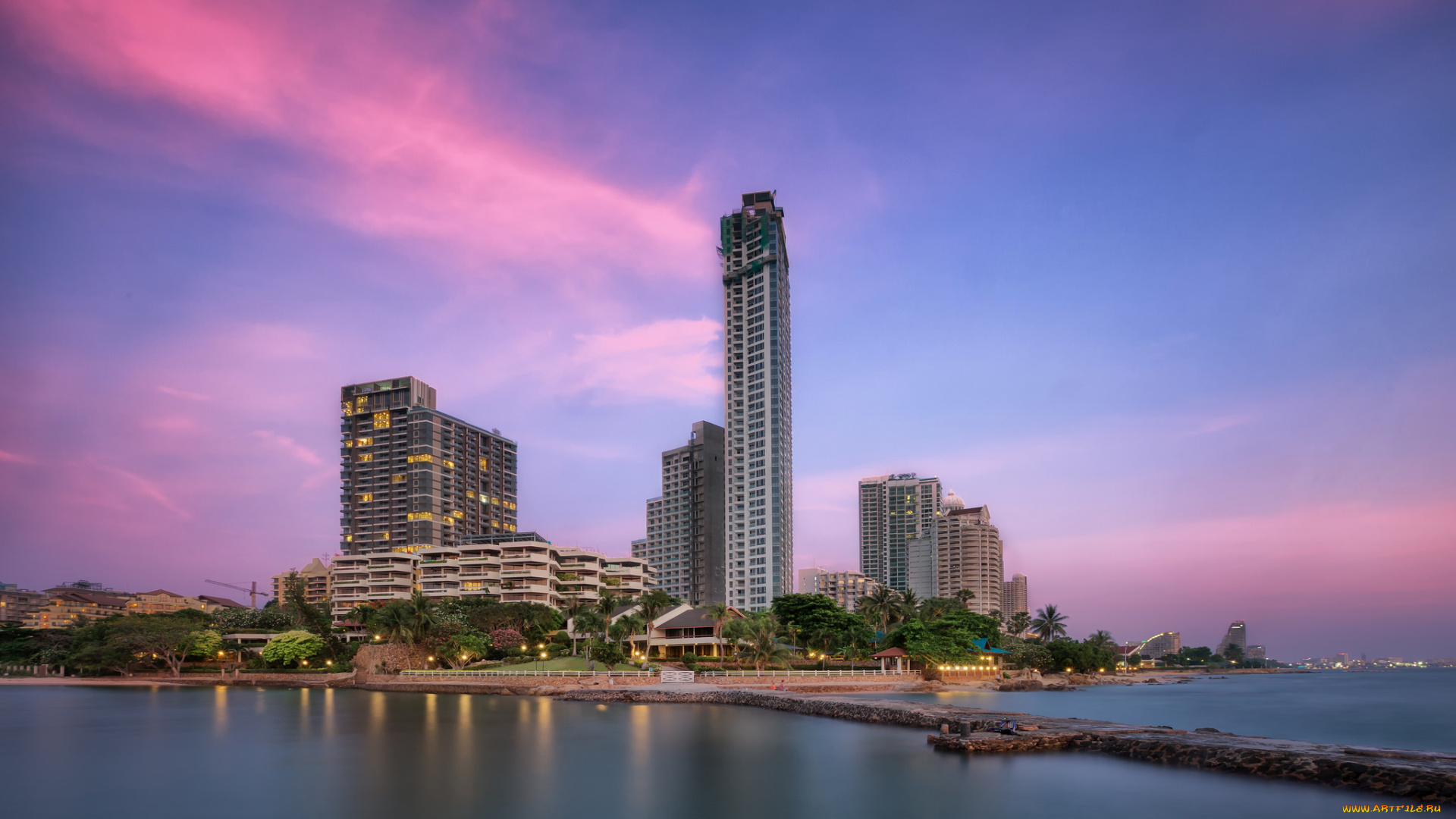 pattaya, beach, города, -, панорамы, небоскребы, перешейк, океан
