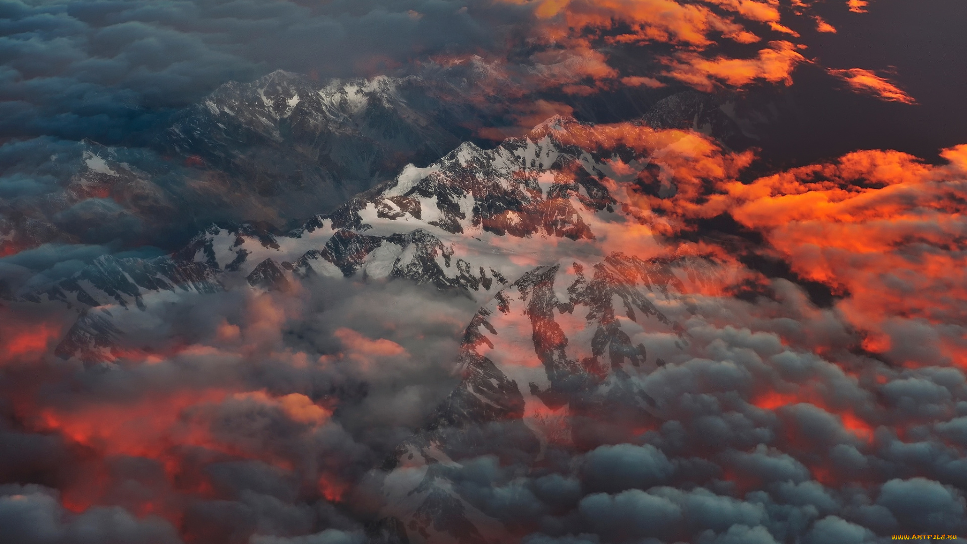 природа, горы, облака, утро, южные, альпы, остров, южный, новая, зеландия