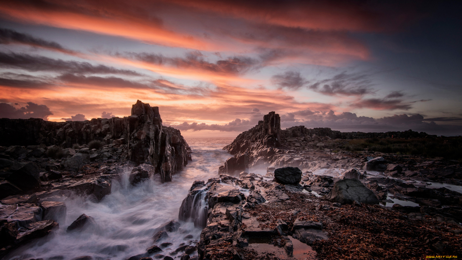 природа, побережье, скалы, берег, утро, бомбо, новый, южный, уэльс, австралия, потоки, море
