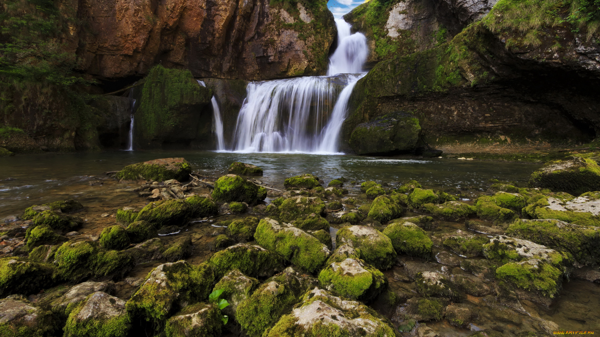 природа, водопады, камни, водопад, парк, франция