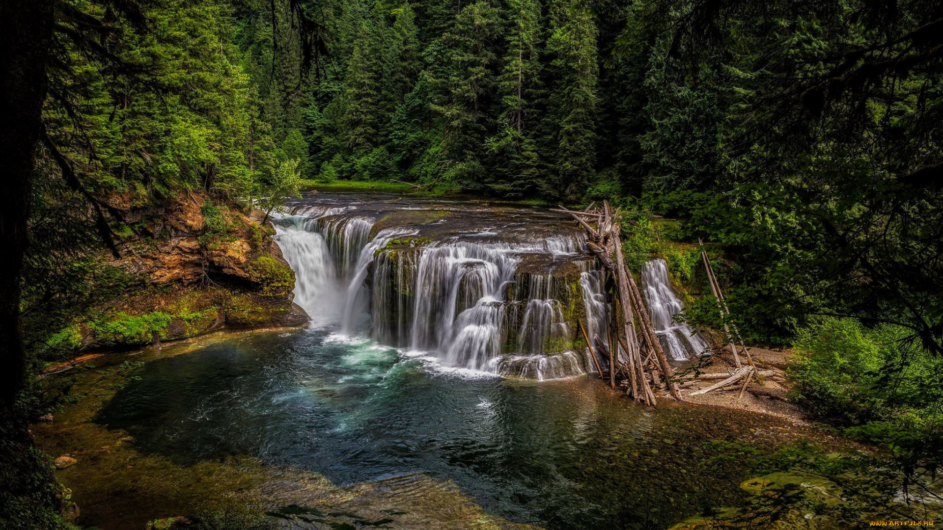природа, водопады, река, лес, водопад