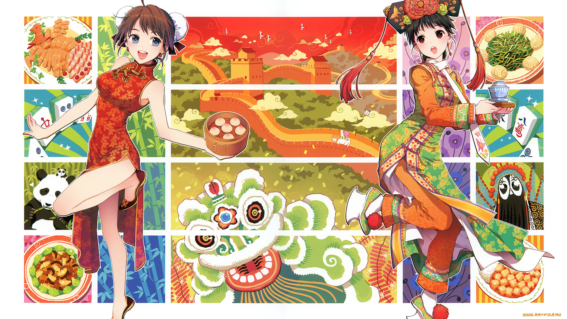 векторная, графика, девушки, , girls, девушки, взгляд, фон