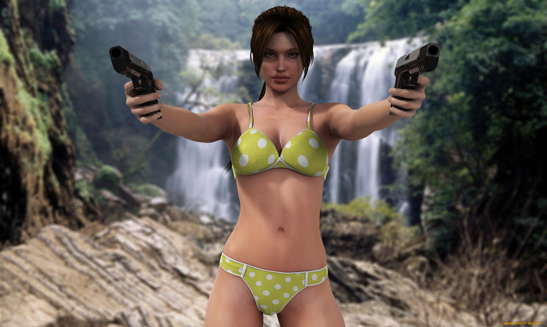 3д, графика, люди, , people, оружие, взгляд, девушка, фон