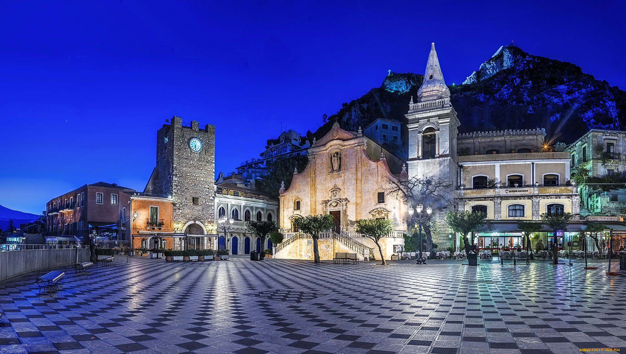 taormina, sicily, города, -, улицы, , площади, , набережные, taormina, sicily, сицилия, площадь, дома, ночь, огни