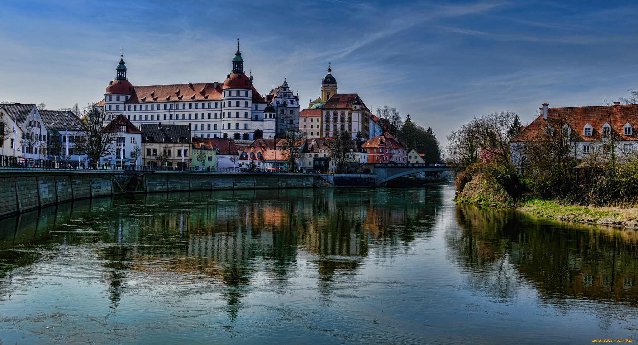 neuburg, an, der, donau, , germany, города, -, здания, , дома, здания, мост, река