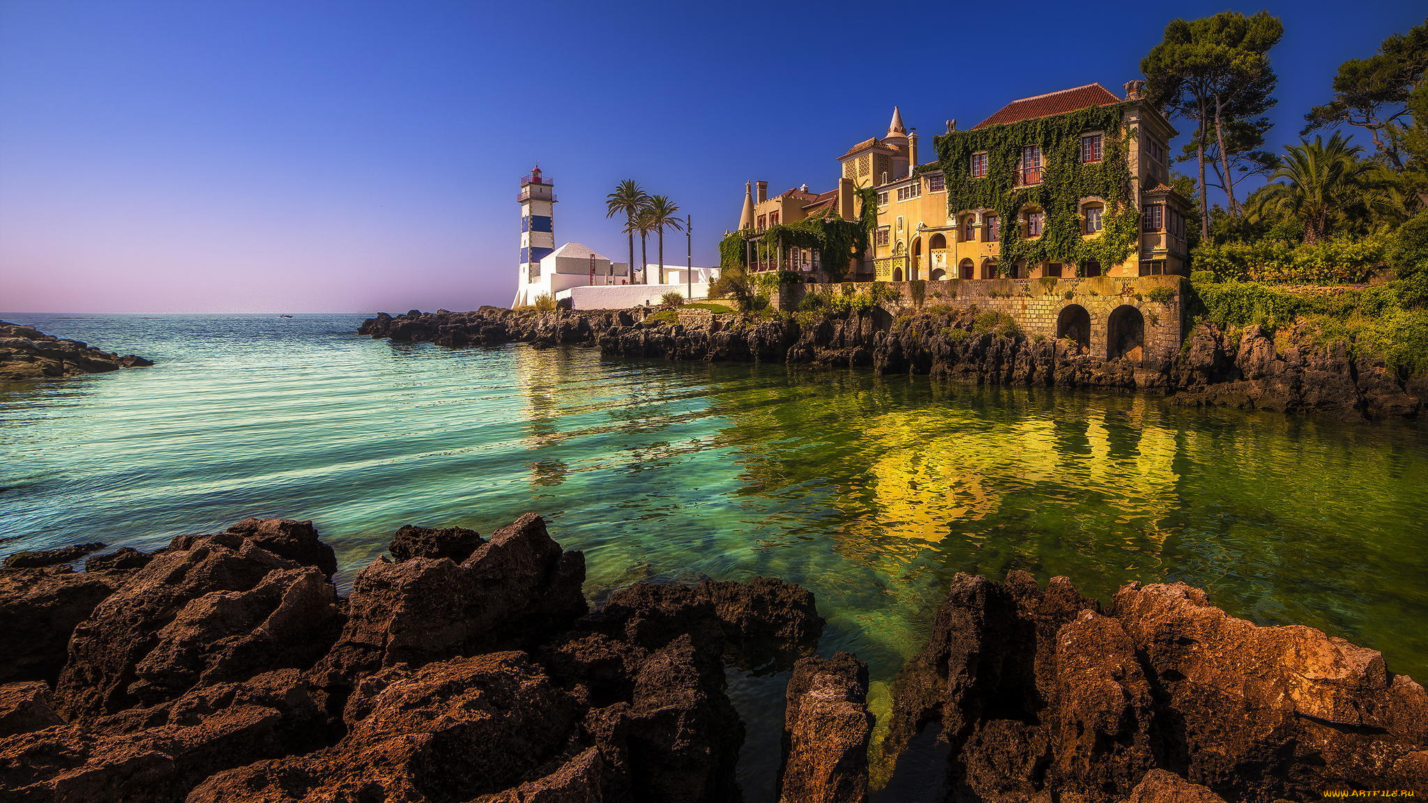 города, -, пейзажи, море, бухта, лето, маяк, вилла