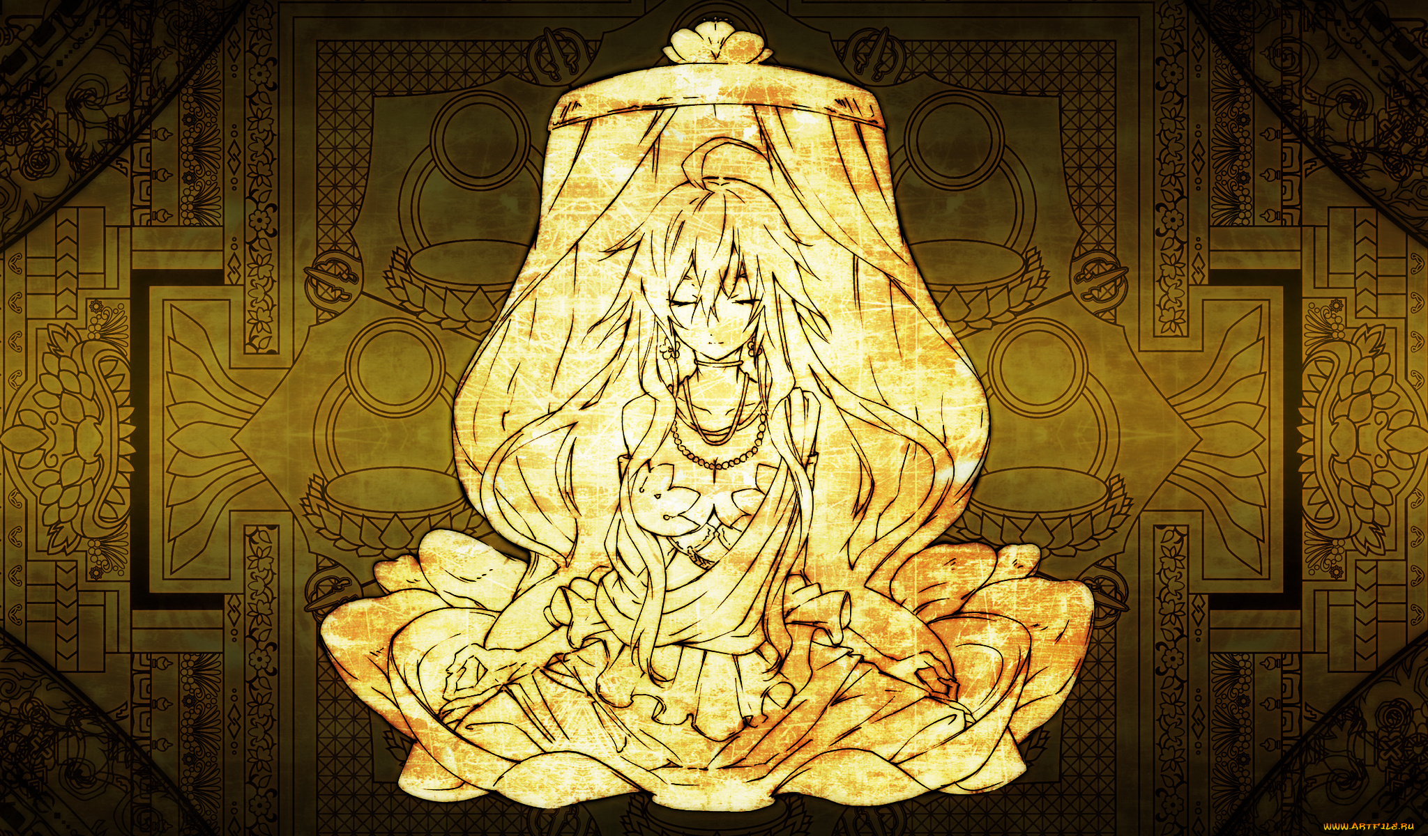 аниме, kajiri, kamui, kagura, ожерелье, бусы, молитва, шатер, рисунки, девушка, g, yuusuke, цветы, украшения