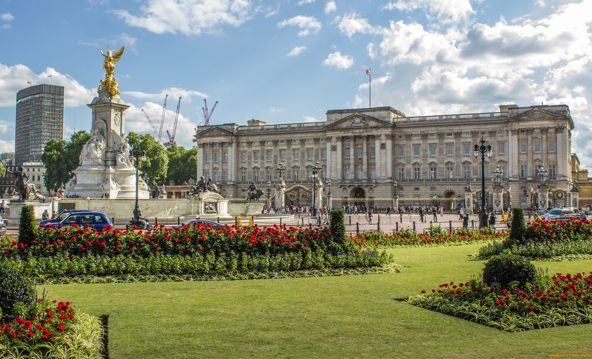 buckingham, palace, города, лондон, , великобритания, газон, площадь, дворец