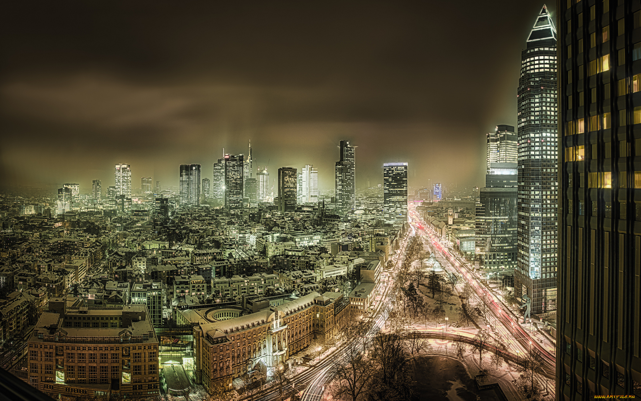 friedrich-ebert-anlage, , frankfurt, am, main, города, франкфурт-на-майне, , германия, панорама, огни, ночь