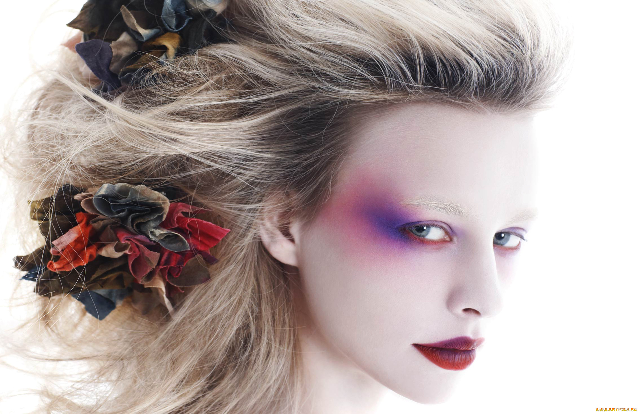 девушки, -unsort, , лица, , портреты, лицо, макияж, взгляд, тени, цветок, волосы