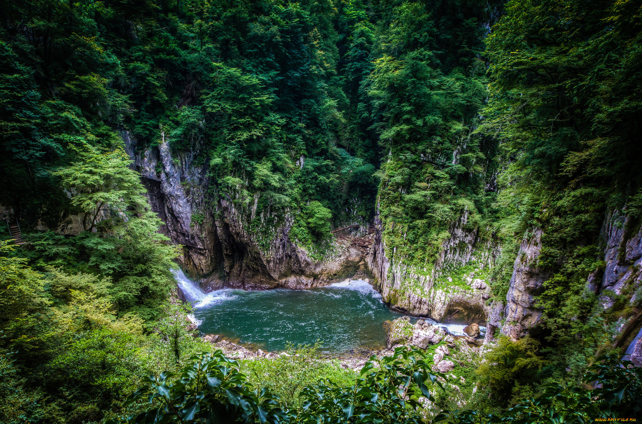 природа, водопады, водопад, река, лес