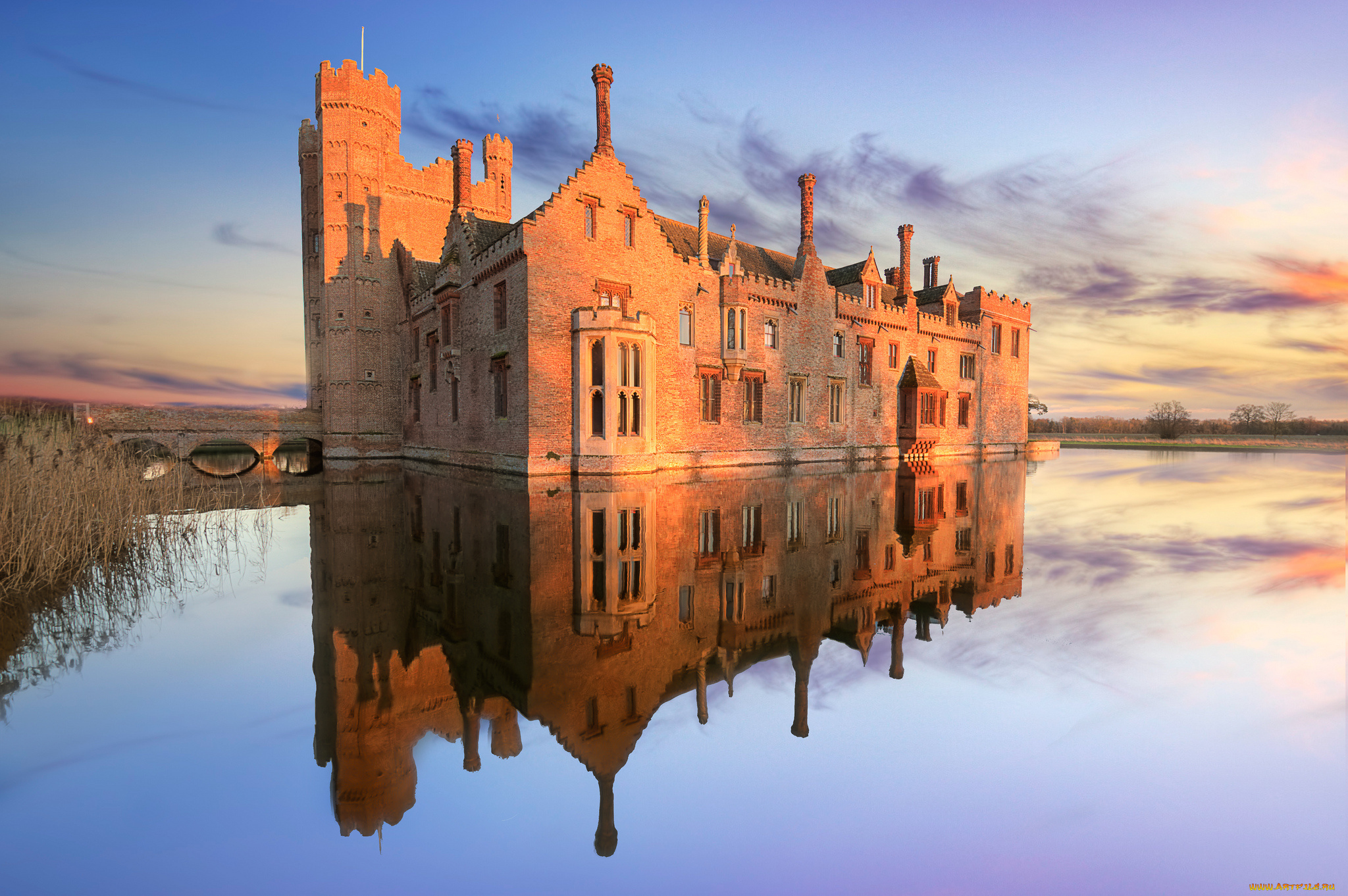 oxborough, hall, города, -, дворцы, , замки, , крепости, озеро, дворец