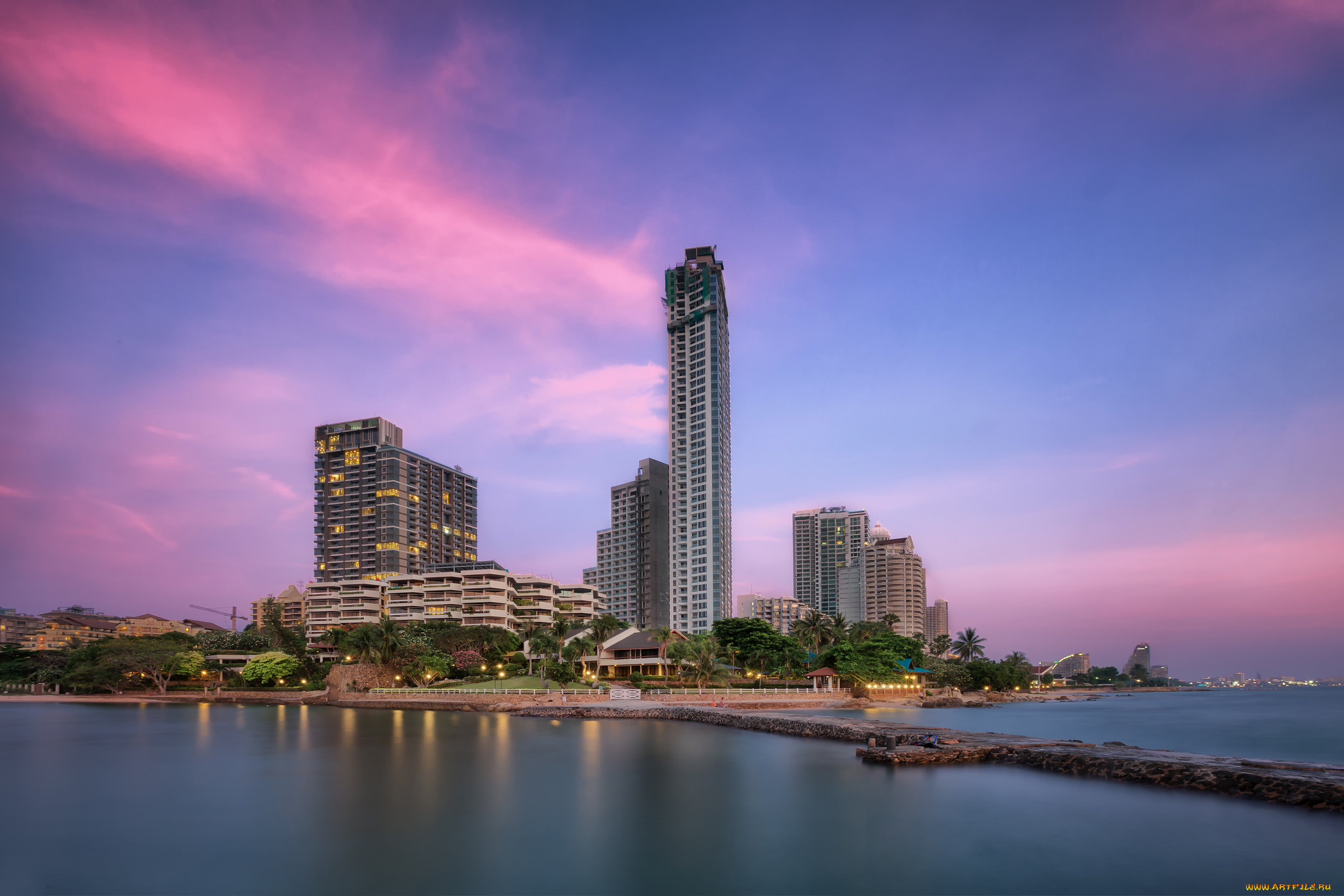 pattaya, beach, города, -, панорамы, небоскребы, перешейк, океан