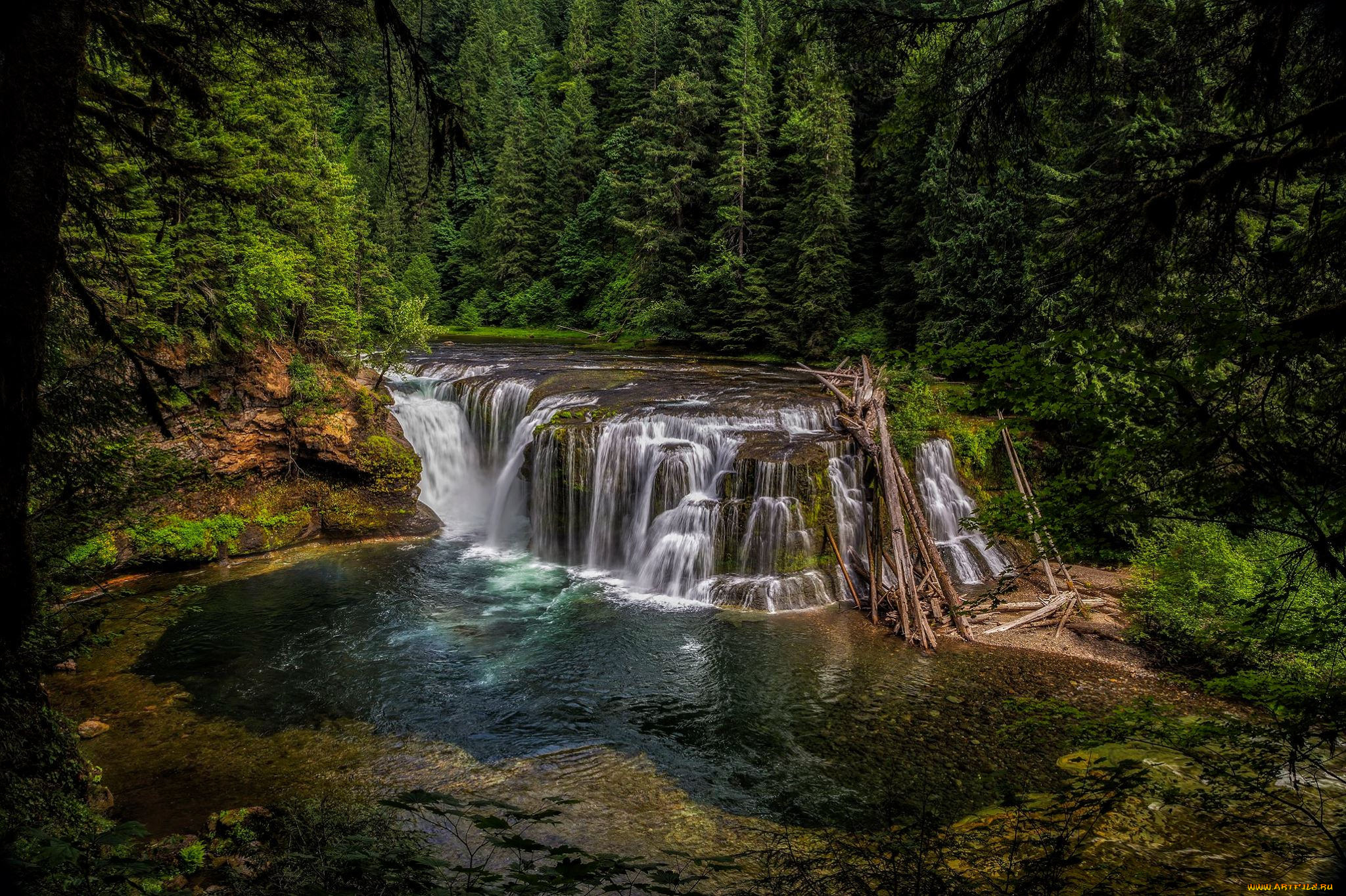 природа, водопады, река, лес, водопад