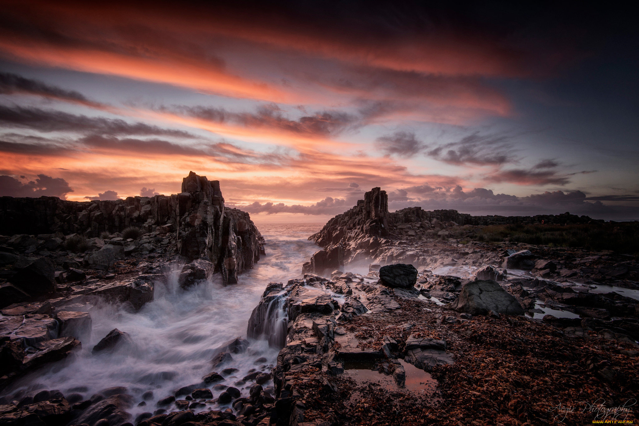 природа, побережье, скалы, берег, утро, бомбо, новый, южный, уэльс, австралия, потоки, море
