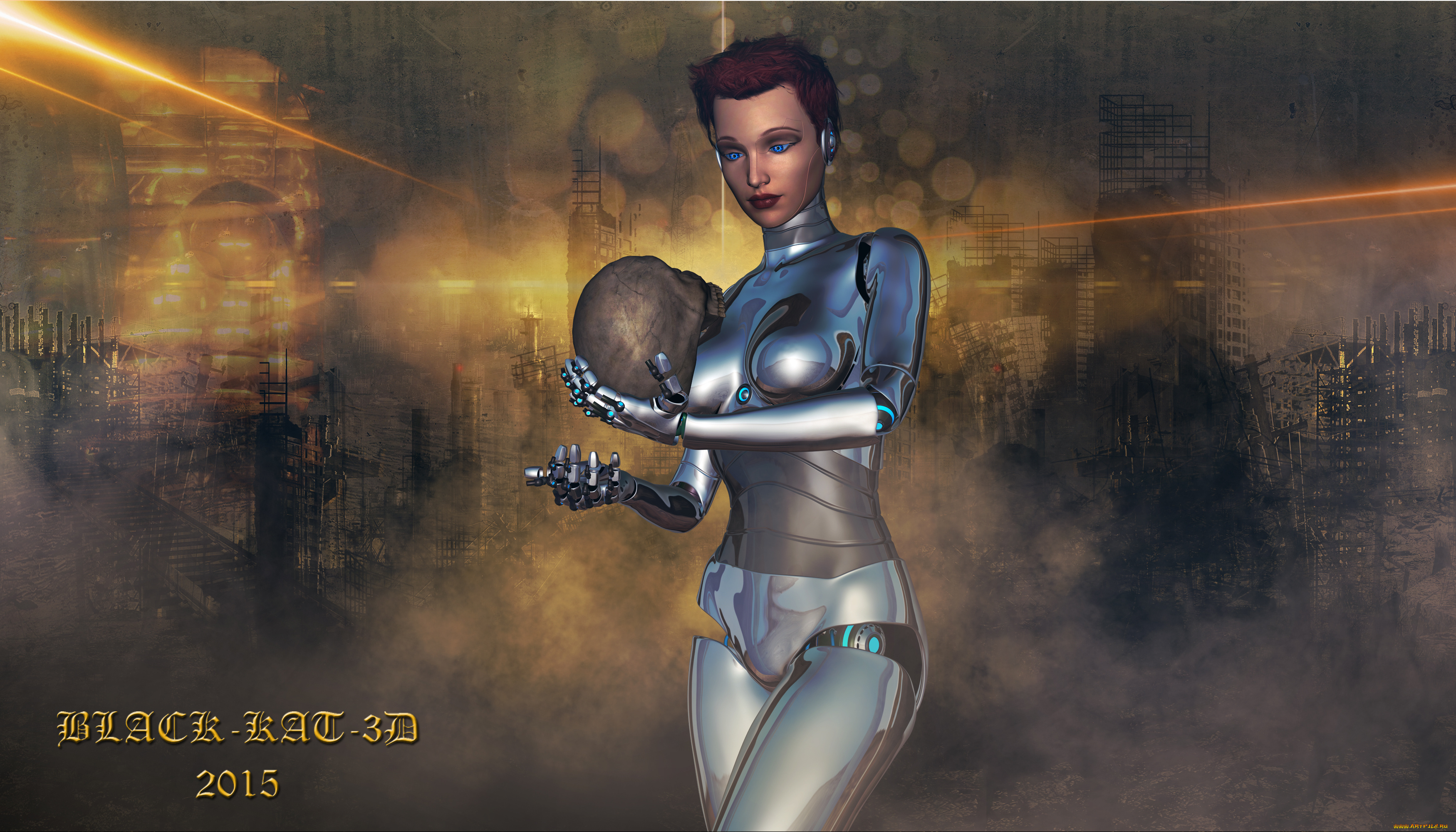 3д, графика, _science, fiction, киборг, взгляд, фон, девушка