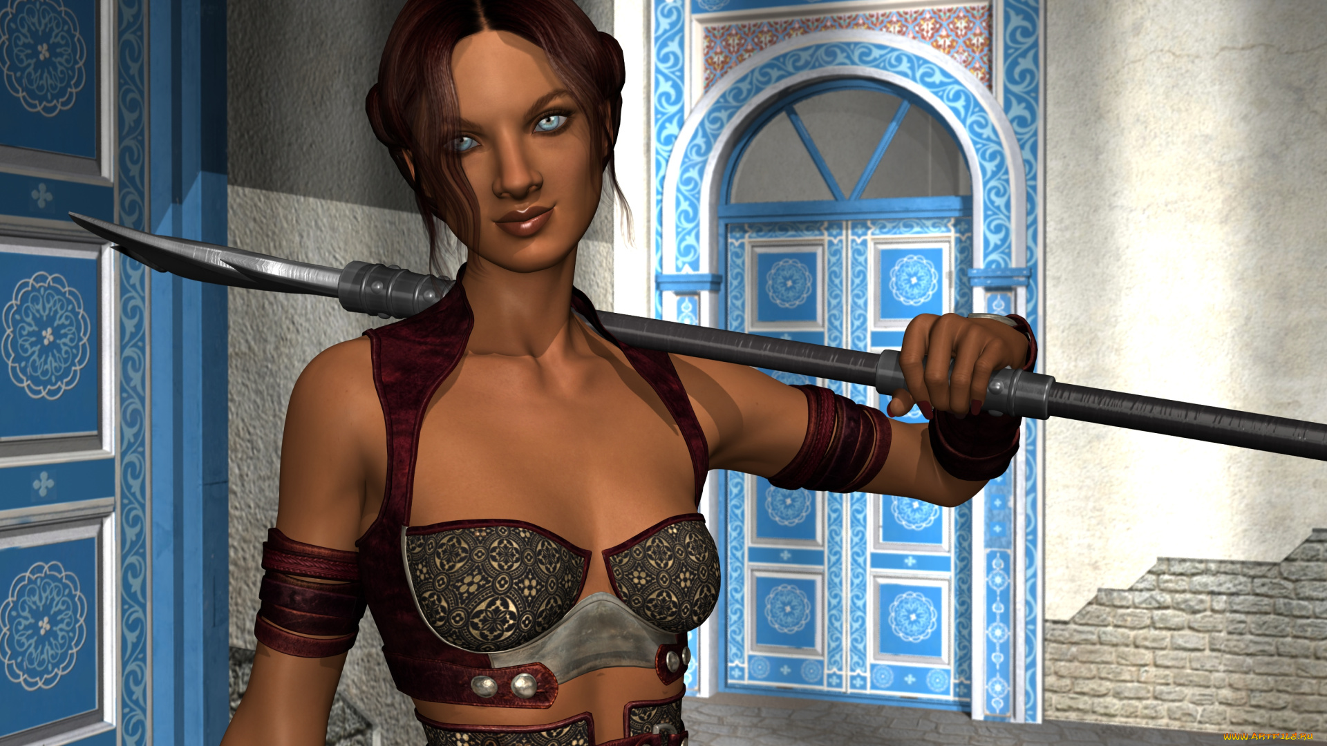 3д, графика, амазонки, , amazon, девушка, оружие, фон, взгляд