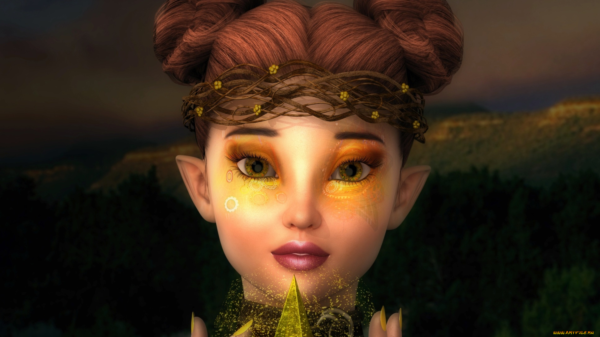 3д, графика, эльфы, , elves, фон, взгляд, эльфийка