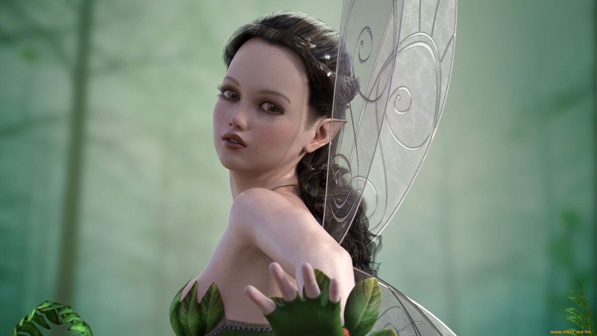 3д, графика, эльфы, , elves, фон, взгляд, эльфийка