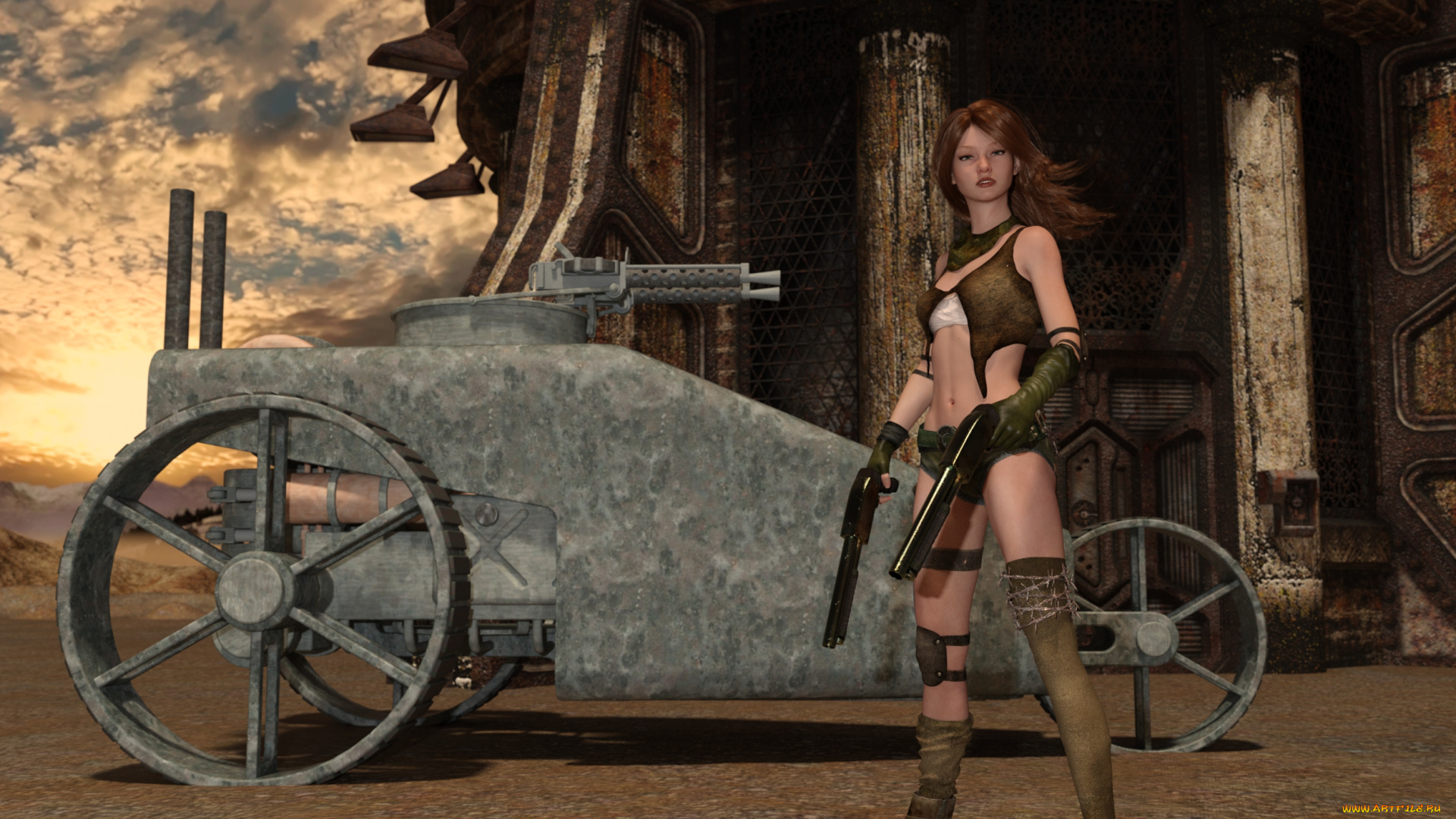 3д, графика, фантазия, , fantasy, оружие, фон, взгляд, девушка