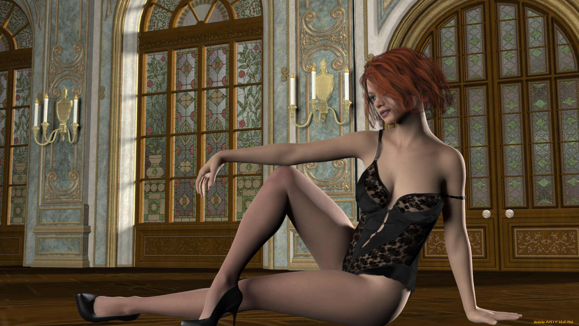 3д, графика, люди, , people, девушка, взгляд, фон, интерьер