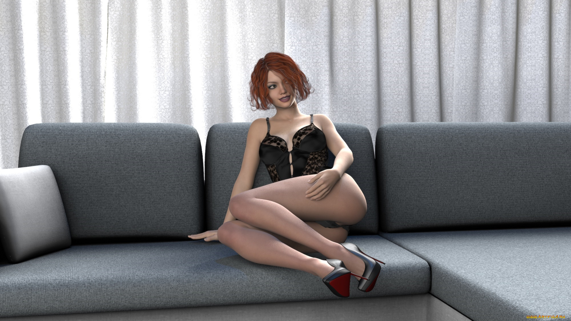 3д, графика, люди, , people, девушка, взгляд, фон, интерьер