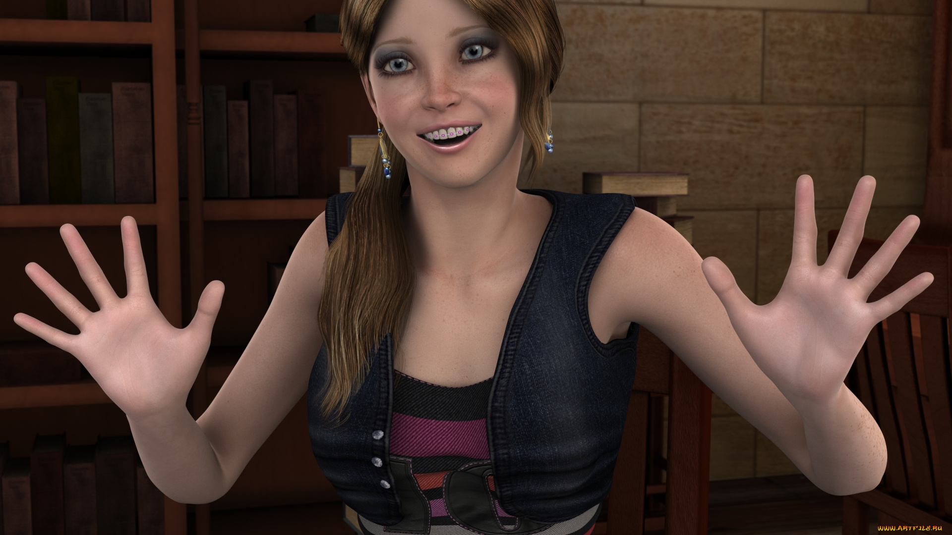 3д, графика, люди, , people, улыбка, взгляд, девушка, фон