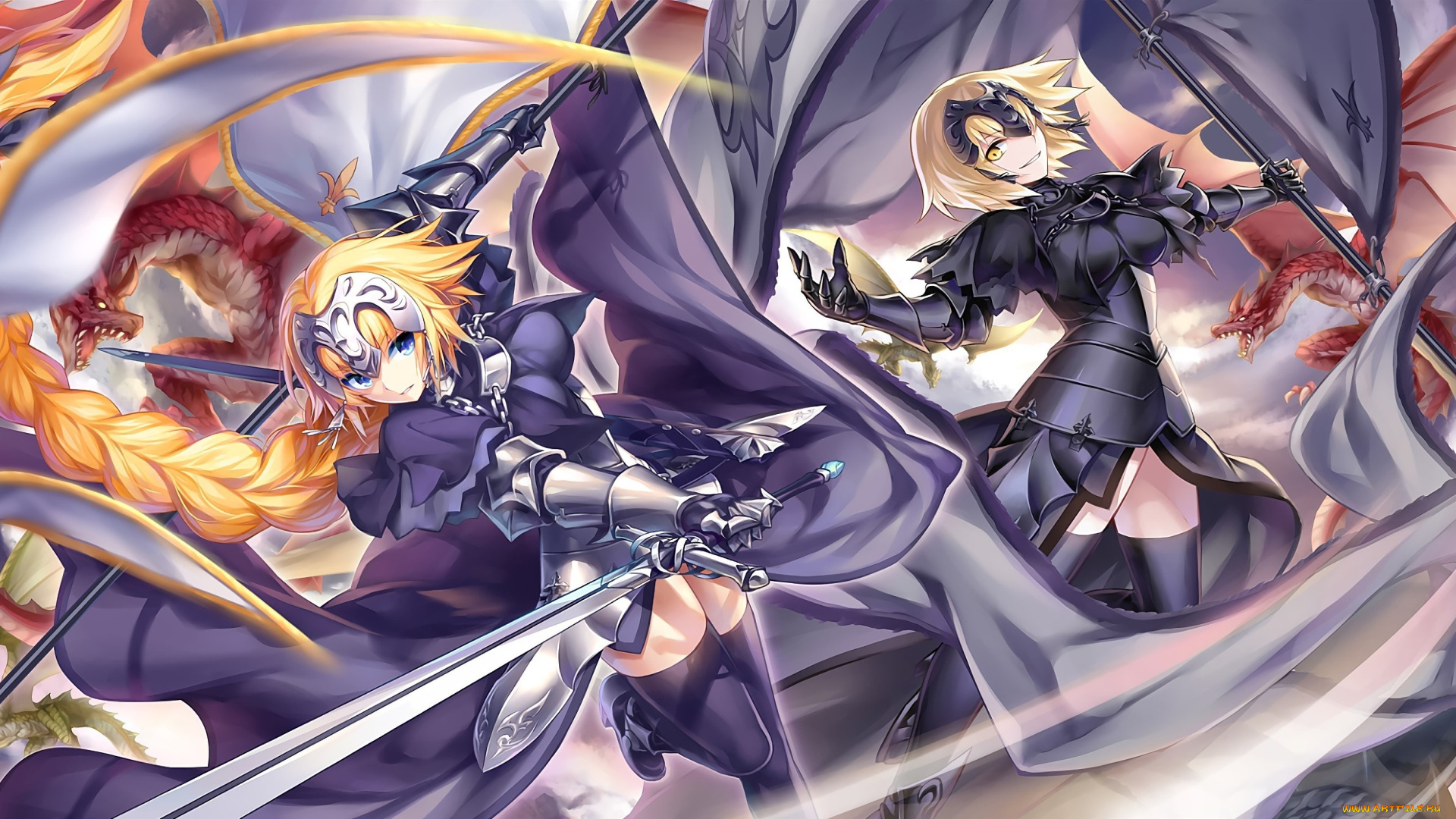 аниме, fate, stay, night, фон, девушки, взгляд