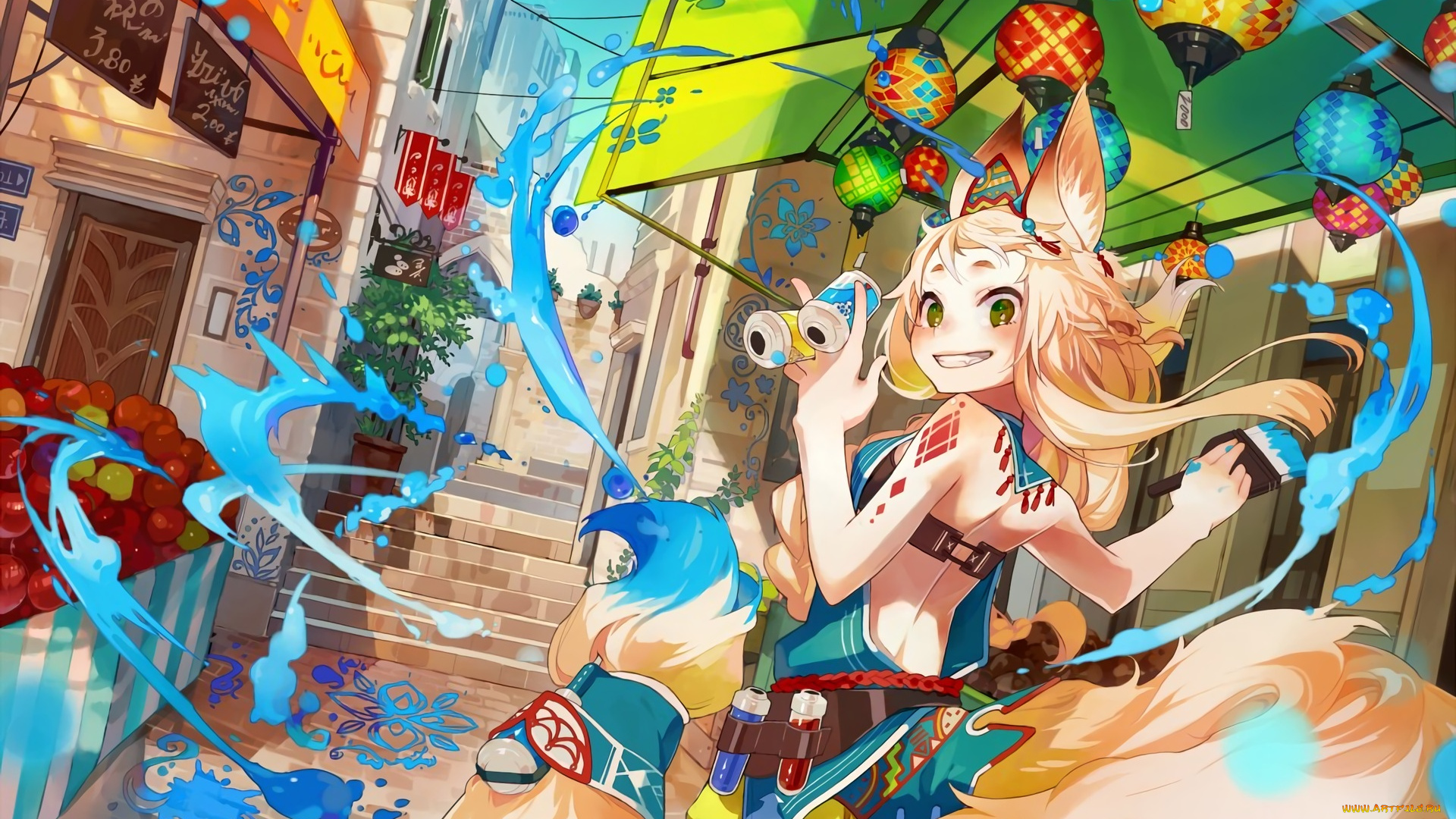 аниме, город, , улицы, , здания, девочка