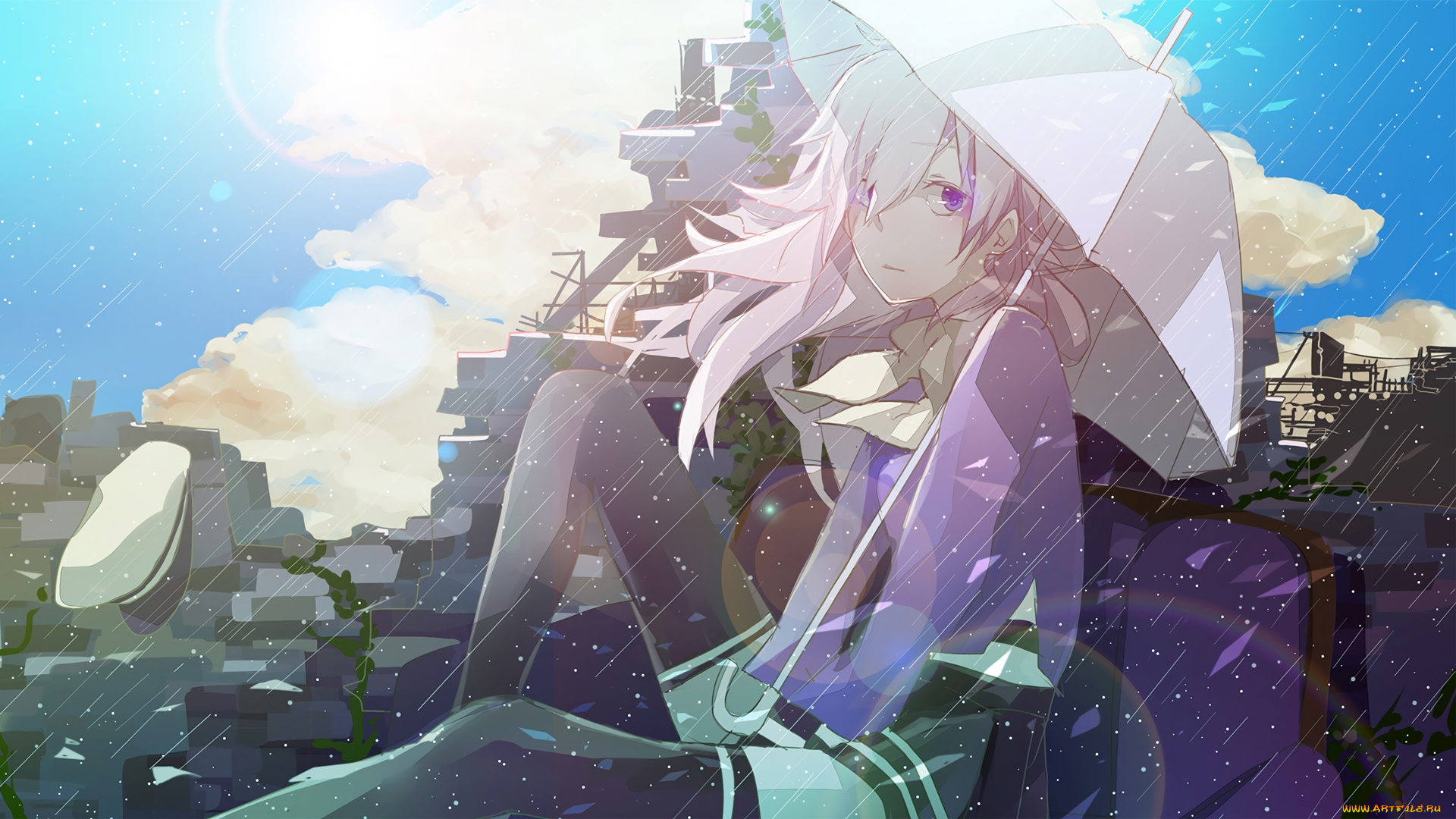 аниме, город, , улицы, , здания, фон, взгляд, девушка