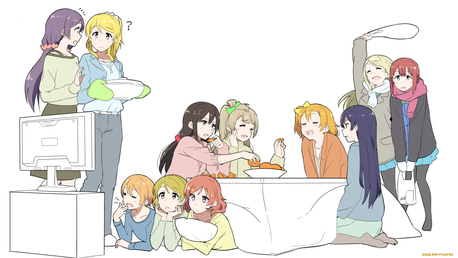 аниме, love, live, , school, idol, project, фон, взгляд, девушки