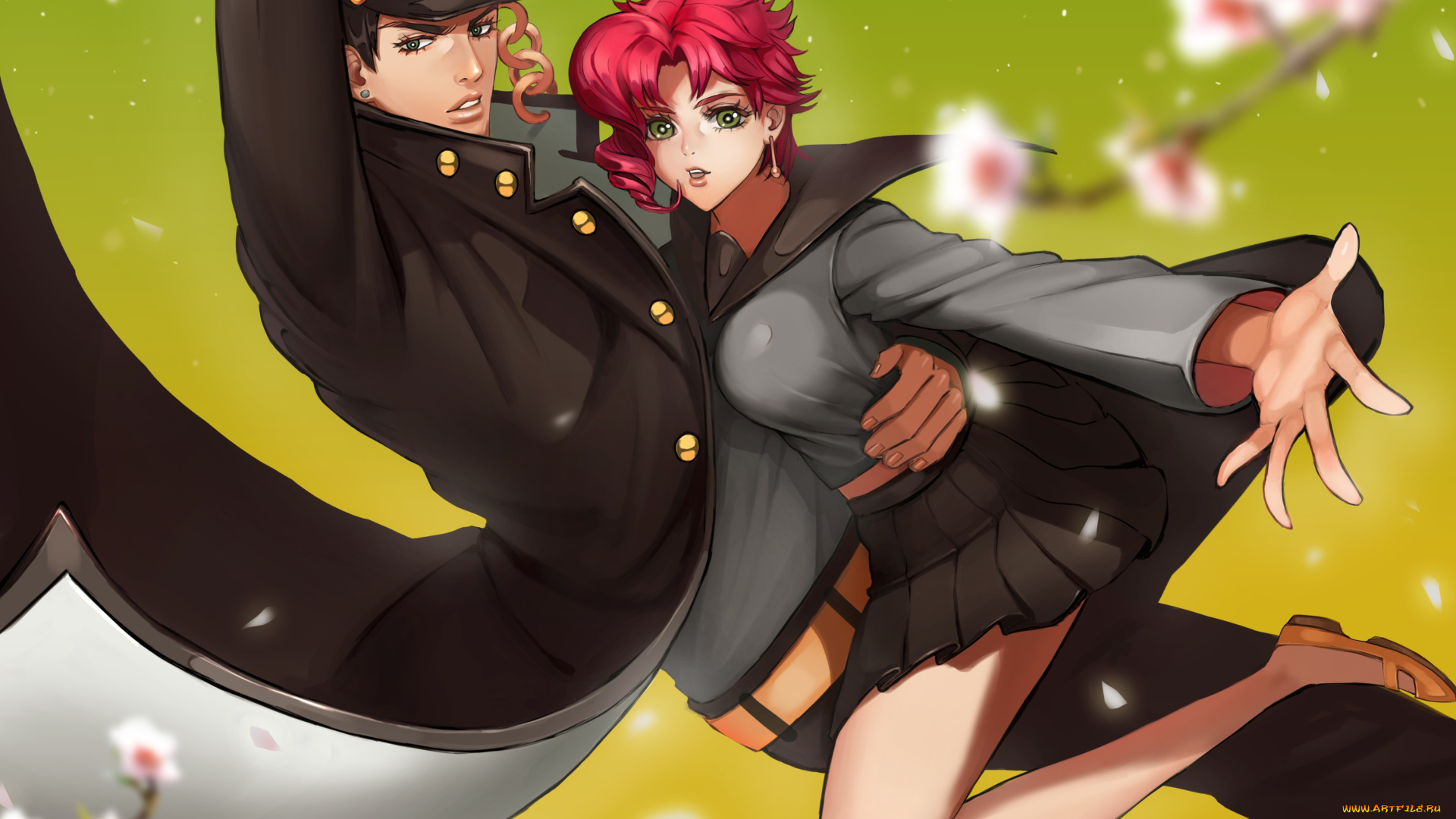 jojo`s, bizarre, adventure, аниме, арт, парень, девушка, пара