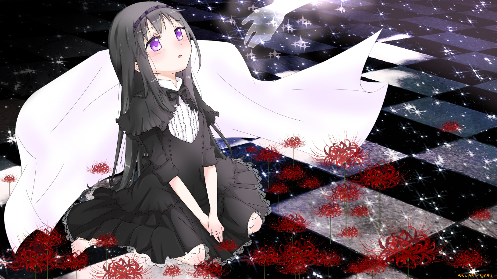 mahou, shoujo, madoka, magika, аниме, девушка, взгляд, фон