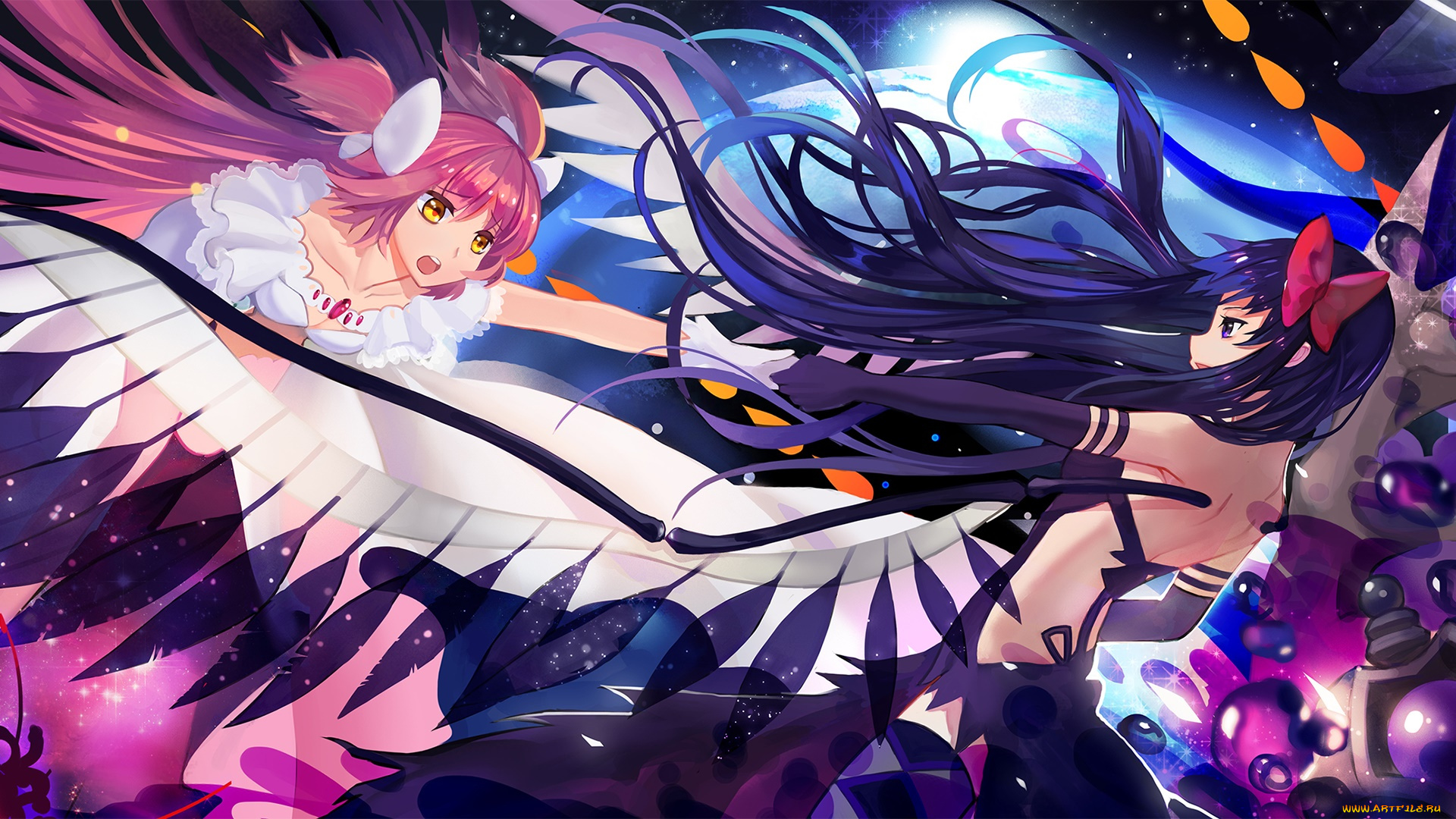 mahou, shoujo, madoka, magika, аниме, взгляд, девушки, фон