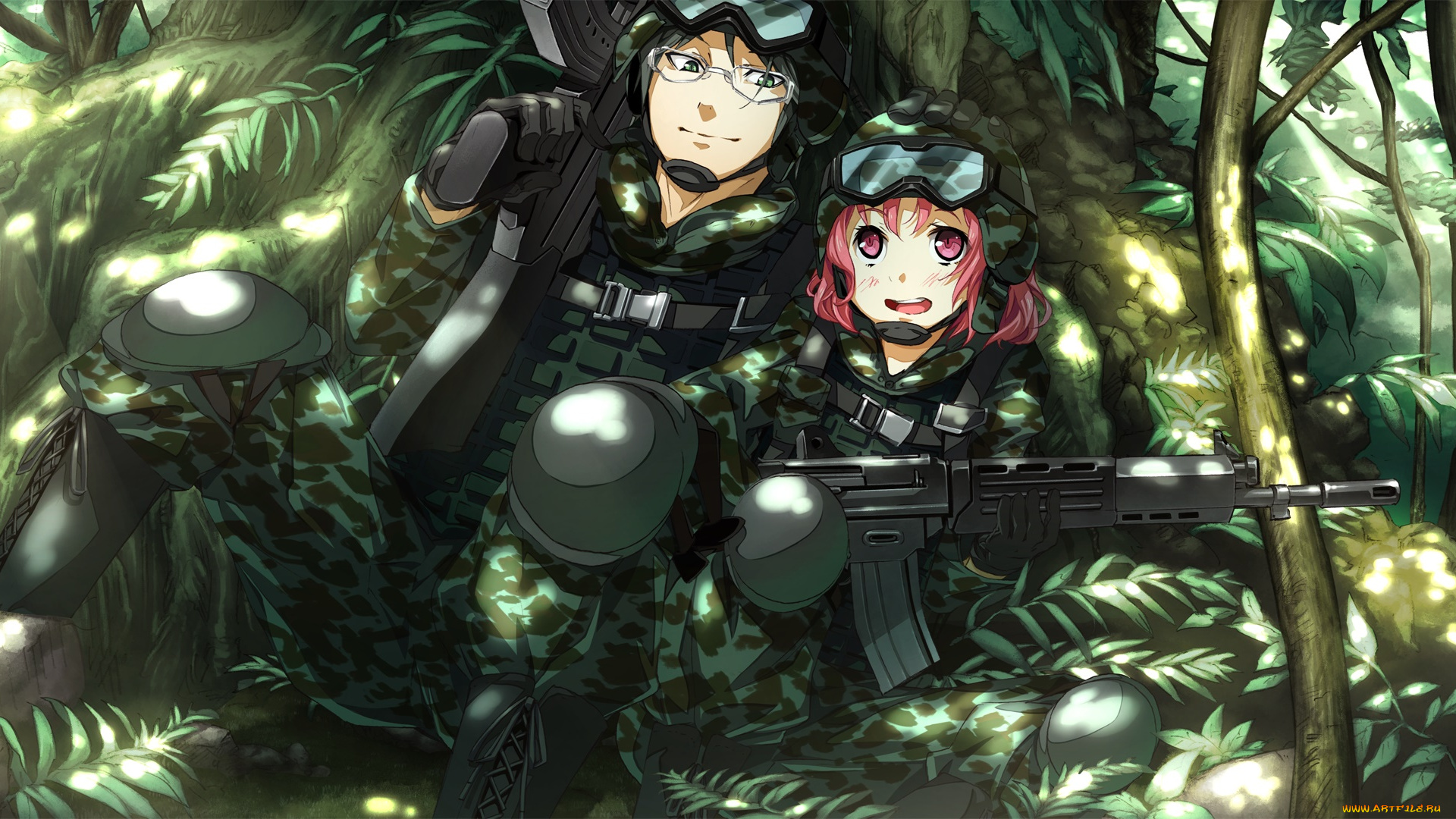 soushuu, senshinkan, gakuen, hachimyoujin, аниме, фон, девушки, взгляд, оружие