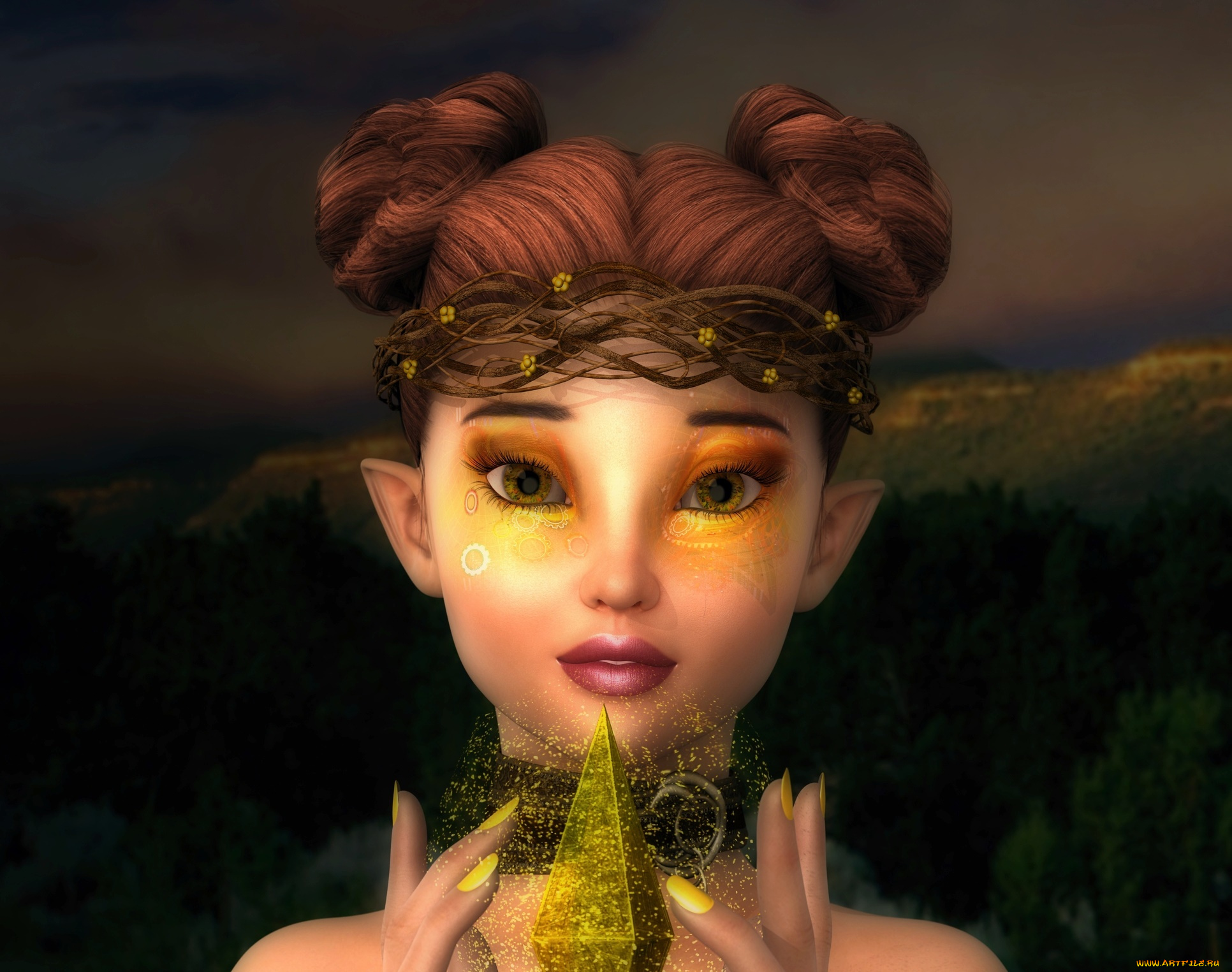 3д, графика, эльфы, , elves, фон, взгляд, эльфийка