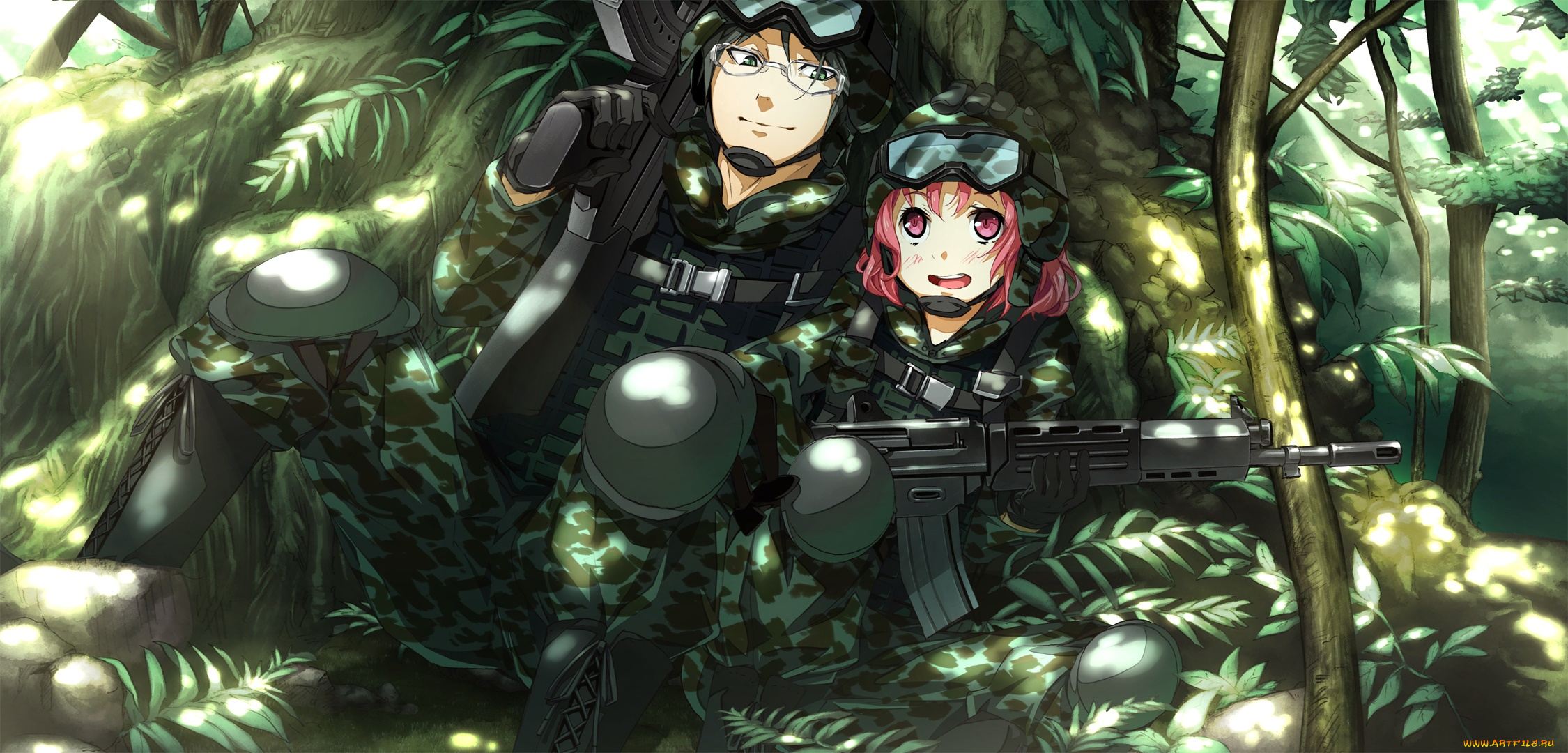 soushuu, senshinkan, gakuen, hachimyoujin, аниме, фон, девушки, взгляд, оружие