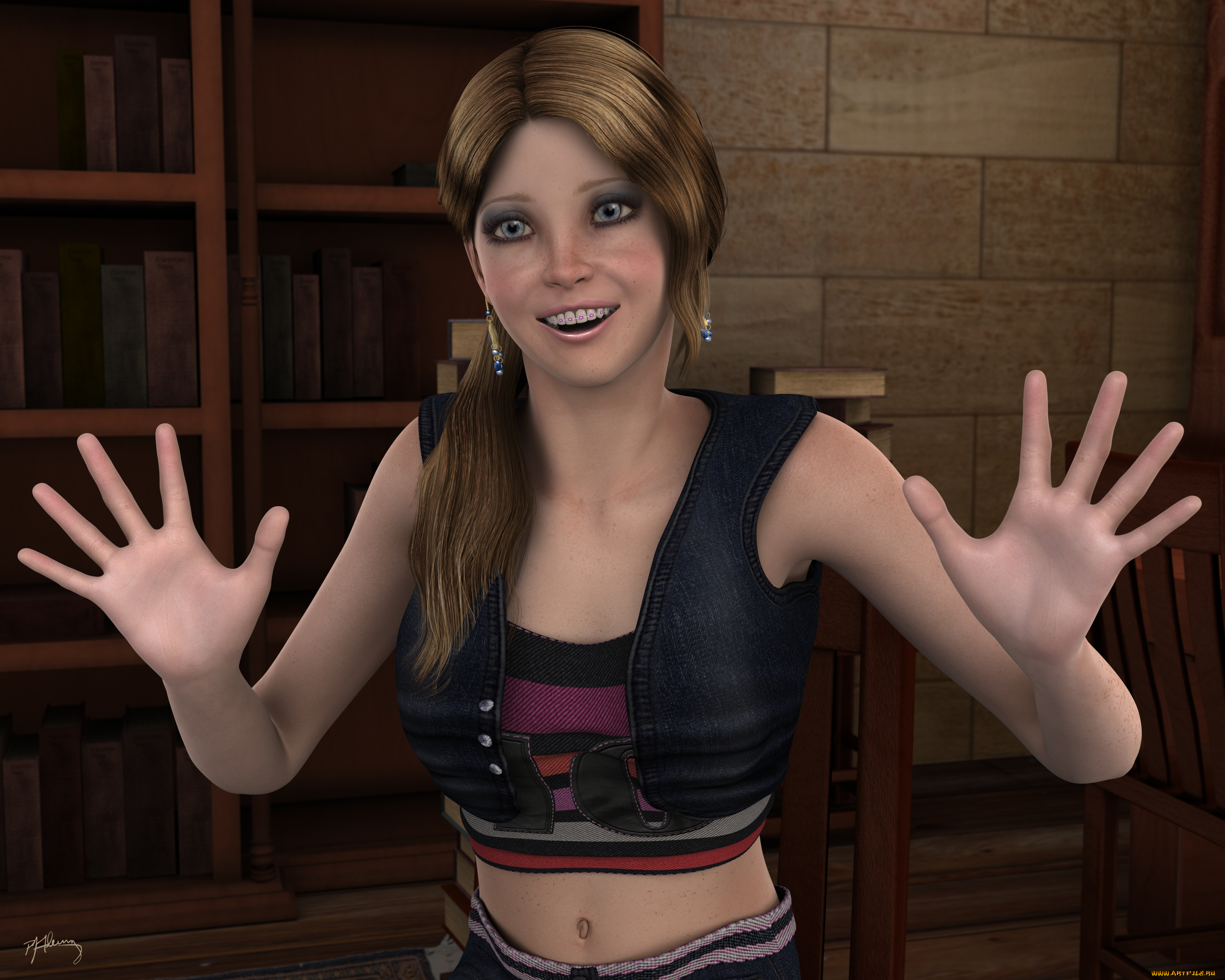 3д, графика, люди, , people, улыбка, взгляд, девушка, фон