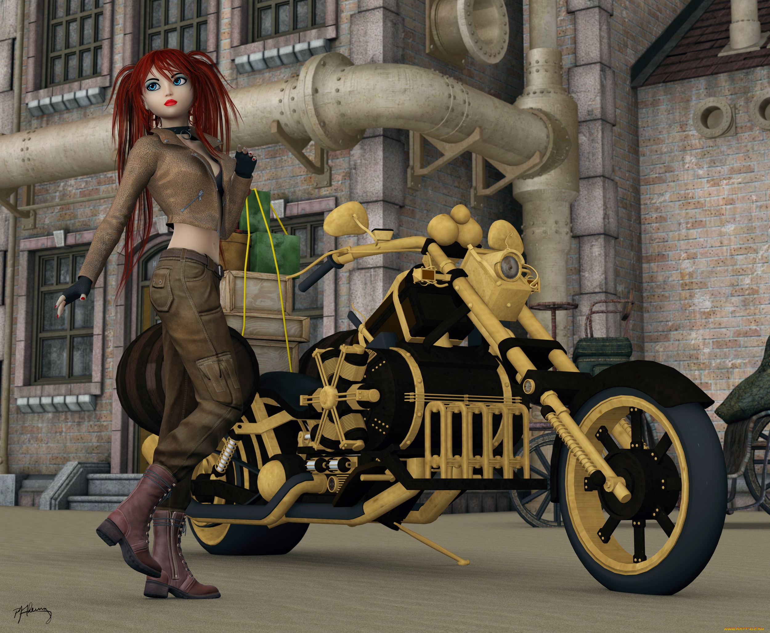 3д, графика, люди-авто, мото, , people-, car, , , moto, фон, взгляд, девушка